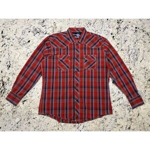 NWOT WRANGLER 20X Western Plaid Shirt Long Sleeve Pearl Snap Red White Men's XL